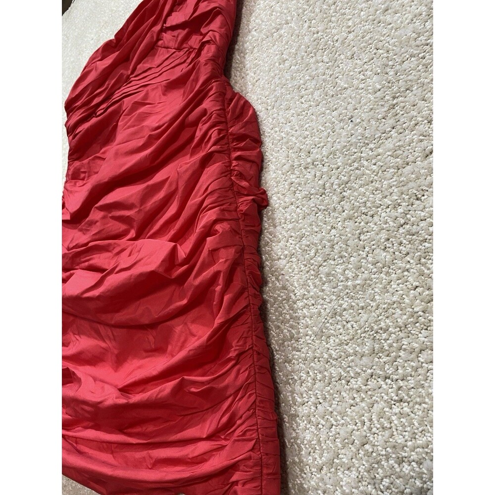 Zara Bright Red One-Shoulder Ruched Mini Dress Size S - Picture 6 of 16